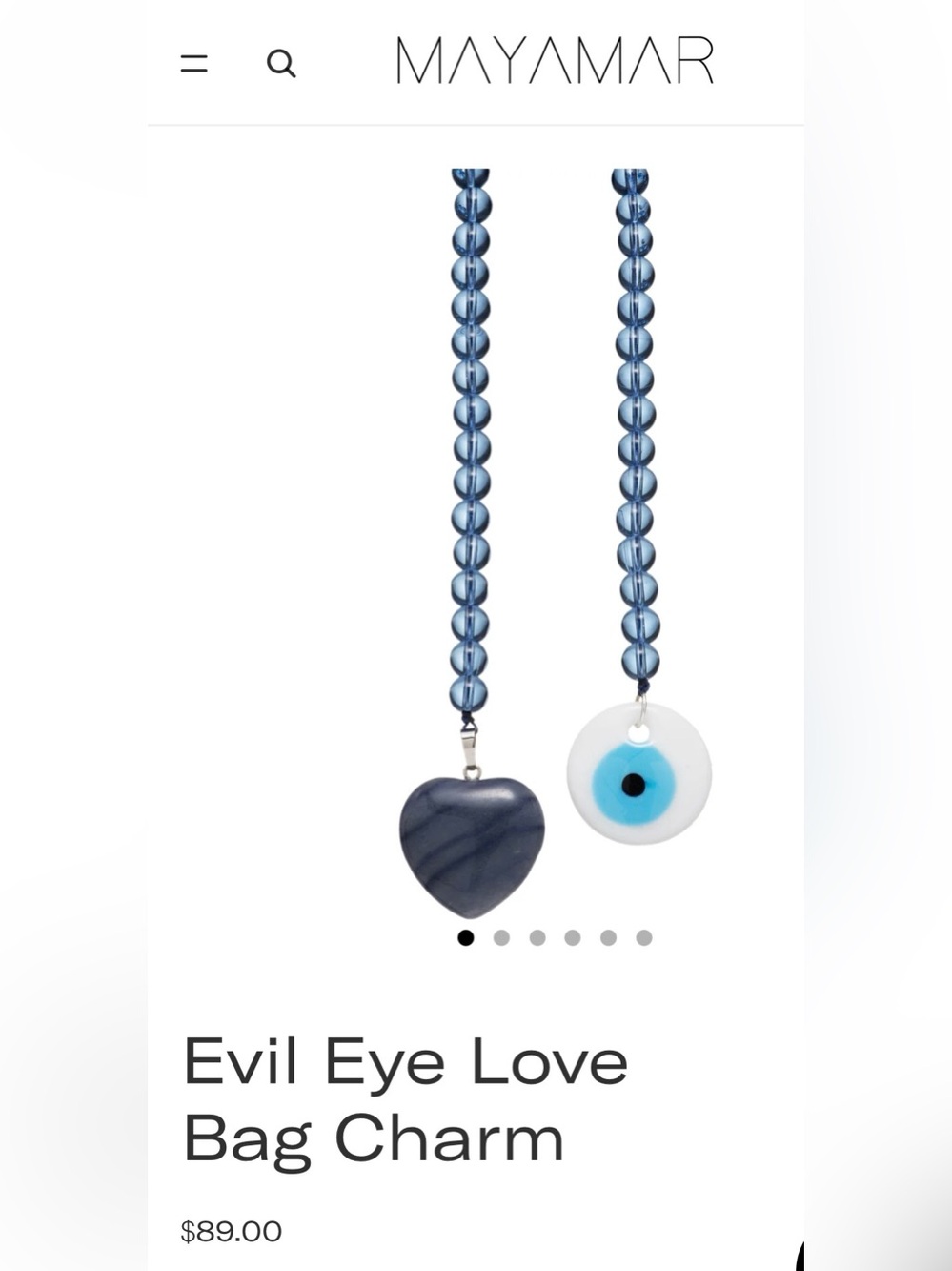 blue jade heart bead Mayamar evil eye bag charm